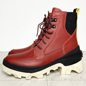 Sorel Brex Red Leather Lace Up Chunky Sole Boot 7 1/2
